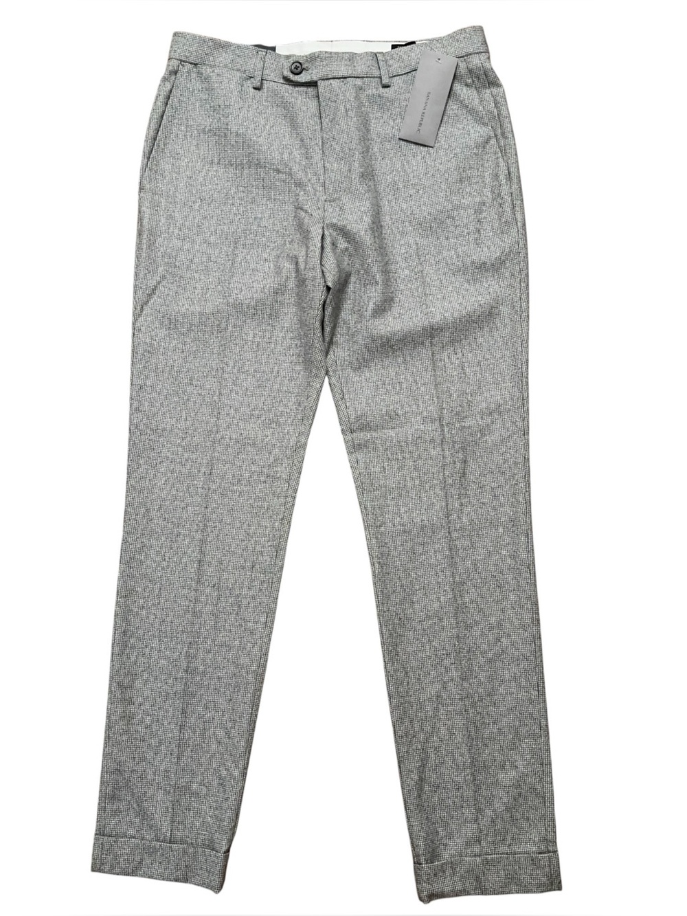 Banana Republic Dress Pants Mens 32x34 Slim Marzotto Wool Houndstooth Gray NEW